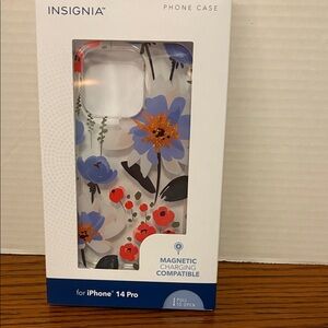 Floral Phone Case for iPhone 14 Pro - Blue and Red